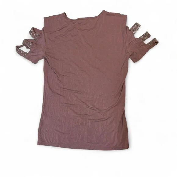 bebe Dusty Pink Cutout Sleeve Logo Tee - Picture 2 of 6